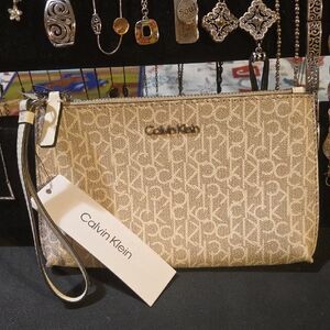 Calvin Klein Beige Monogram Wristlet NWT